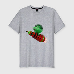 Футболка slim-fit Зеленый монстр на красной ракете, цвет: меланж