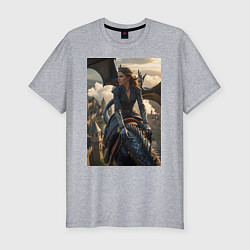 Мужская slim-футболка Королеву преследует дракон