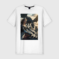 Мужская slim-футболка Королева летит на драконе