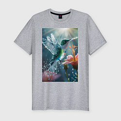 Мужская slim-футболка Колибри летает у цветка