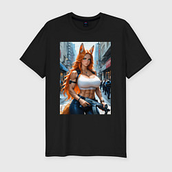 Футболка slim-fit Рыжая лиса-полицейский, цвет: черный