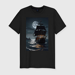 Мужская slim-футболка Пиратский корабль в шторм