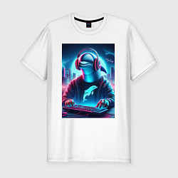 Футболка slim-fit Dolphin is esports player - ai art fantasy, цвет: белый