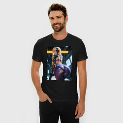 Футболка slim-fit Девушка с оружием в киберпанк стиле, цвет: черный — фото 2