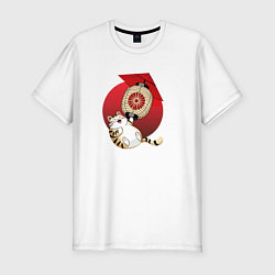 Футболка slim-fit Летящий кот на фонарике, цвет: белый