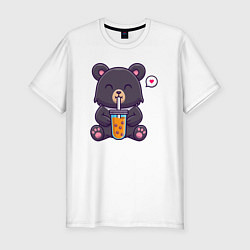 Мужская slim-футболка Мишка с напитком