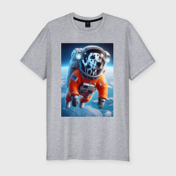 Мужская slim-футболка Далматинец бравый космонавт - нейроарт фантазия