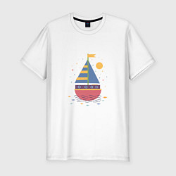 Футболка slim-fit Яхта на волнах, цвет: белый