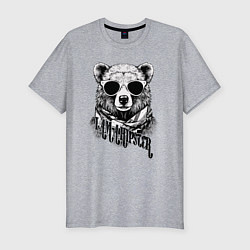 Футболка slim-fit Медведь хипстер, цвет: меланж