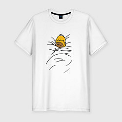 Футболка slim-fit Спящий Гомер симпсон, цвет: белый