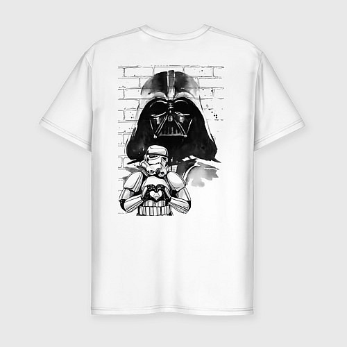 Мужская slim-футболка Дарт вейдер на стене / Белый – фото 2