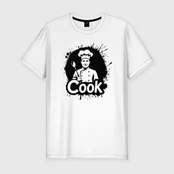 Футболка slim-fit Шеф-повар с ложкой черной краской, цвет: белый