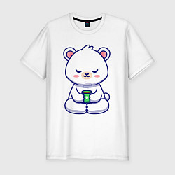 Футболка slim-fit Мишка на кофейном релаксе, цвет: белый