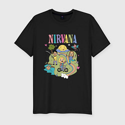 Футболка slim-fit Нирвана, мультяшный стиль, цвет: черный