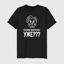 Футболка slim-fit Грустный кот выходные закончились, цвет: черный