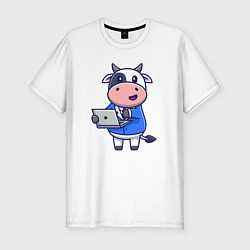 Футболка slim-fit Коровка с ноутбуком, цвет: белый