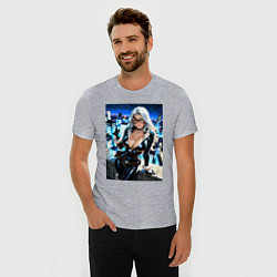 Футболка slim-fit Черная кошка с брилиантом на крыше здания, цвет: меланж — фото 2