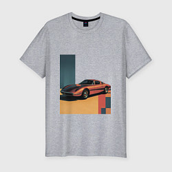 Мужская slim-футболка Ретрофутуризм спорткар поп-арт 1970-е