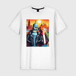 Мужская slim-футболка Фрай и Бендер жители Нью-Йорка