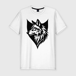 Мужская slim-футболка Волк на щите