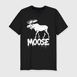 Футболка slim-fit Лось белое граффити, цвет: черный