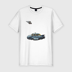Мужская slim-футболка Летающее такси ретрофутуризм стримлайн