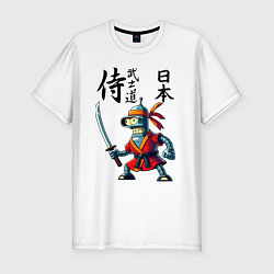 Мужская slim-футболка Bender bending robot with katana - samurai