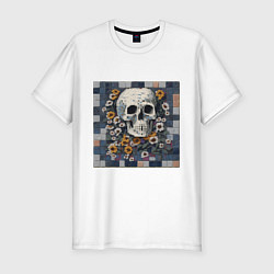 Футболка slim-fit Череп в цветах мозаика, цвет: белый