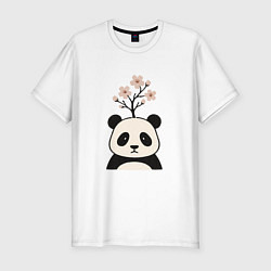 Футболка slim-fit Панда с сакурой на голове, цвет: белый