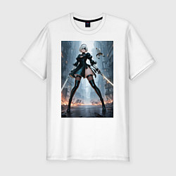 Футболка slim-fit Тип 2 с дроидом готовая к битве, цвет: белый