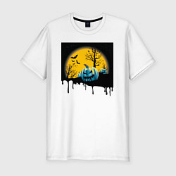 Футболка slim-fit Хэллоуин и пугающие тыквы, цвет: белый