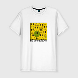 Футболка slim-fit Фраза be different со смайлами, цвет: белый