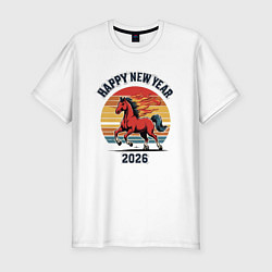 Мужская slim-футболка Красная огненная лошадь 2026