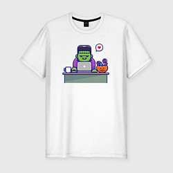 Мужская slim-футболка Франкенштейн за столом