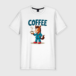 Мужская slim-футболка Кофе с лошадью