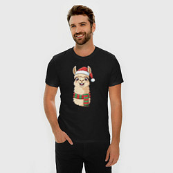 Футболка slim-fit Новогодний портрет ламы, цвет: черный — фото 2
