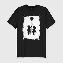 Футболка slim-fit Медведь с воздушным шаром и девочка, цвет: черный