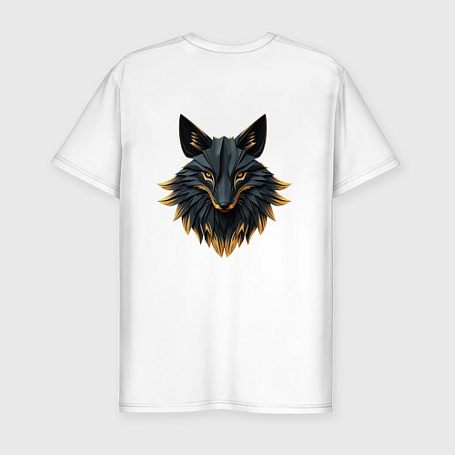 Мужская slim-футболка Чёрный лис с золотым отливом: взгляд сквозь грани / Белый – фото 2