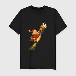 Футболка slim-fit Санта летит на пробке шампанского, цвет: черный