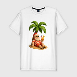 Футболка slim-fit Санта отдыхает под пальмой, цвет: белый