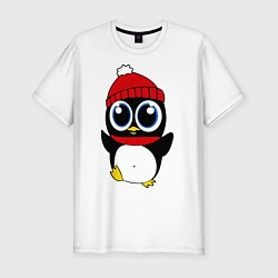 Мужская slim-футболка Удивленный пингвинчик