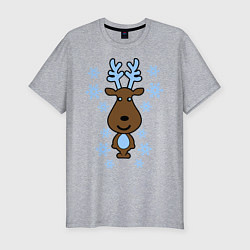 Мужская slim-футболка Милый олень и снежинки