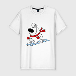 Мужская slim-футболка Мишка на лыжах