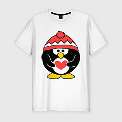 Мужская slim-футболка Пингвин с сердцем