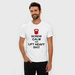 Футболка slim-fit Screw Calm & Lift Heavy Shit, цвет: белый — фото 2