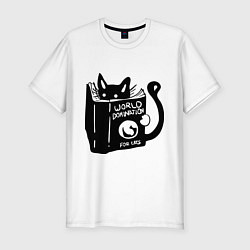 Мужская slim-футболка Кот с книгой