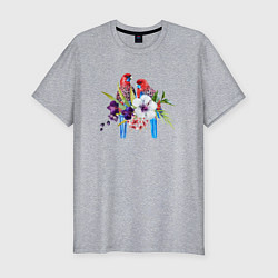 Мужская slim-футболка Попугаи с цветами