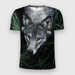 Мужская спорт-футболка Волк в траве