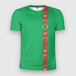 Мужская спорт-футболка Туркменистан, лента с гербом