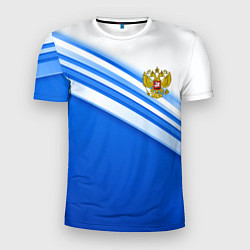 Мужская спорт-футболка Россия: голубая волна